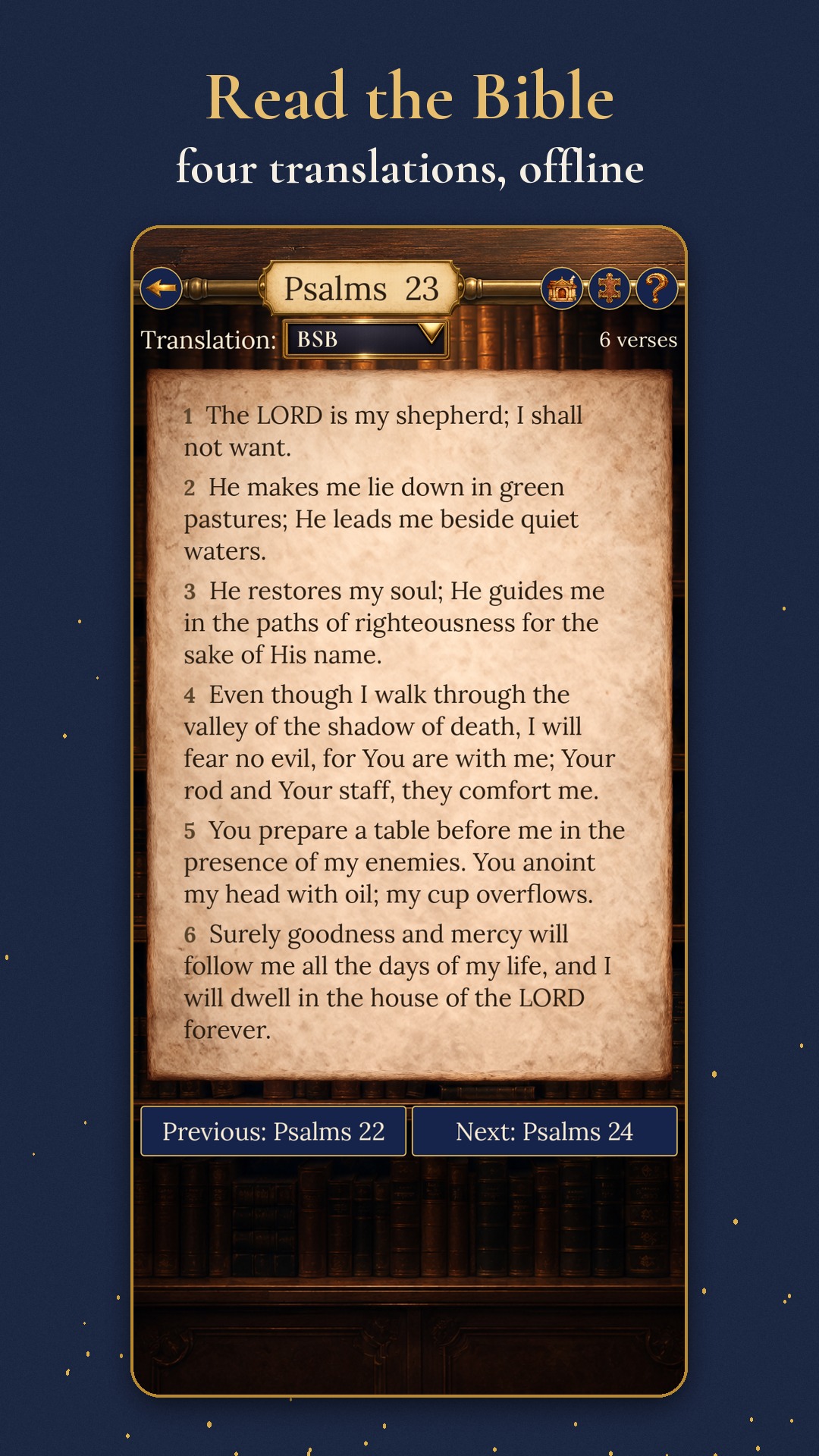 The Bible reader showing Psalm 23